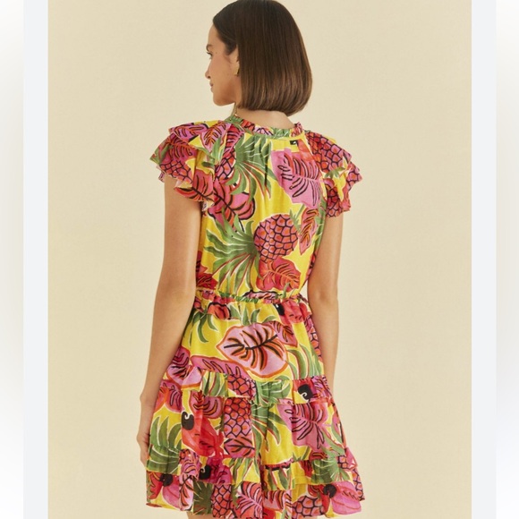 Farm Rio Yellow Fruit Dream Ruffle Mini Dress - Picture 2 of 7